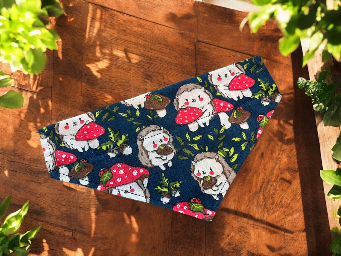 Dog Collar Accessory- Bandana Neckerchief in a Cute Hedgehog design on Navy background - Slides on Collar