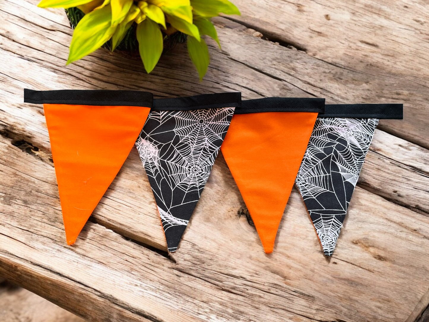 Hand Made Halloween Bunting: Spider Web and Orange Cotton - 2 Metres