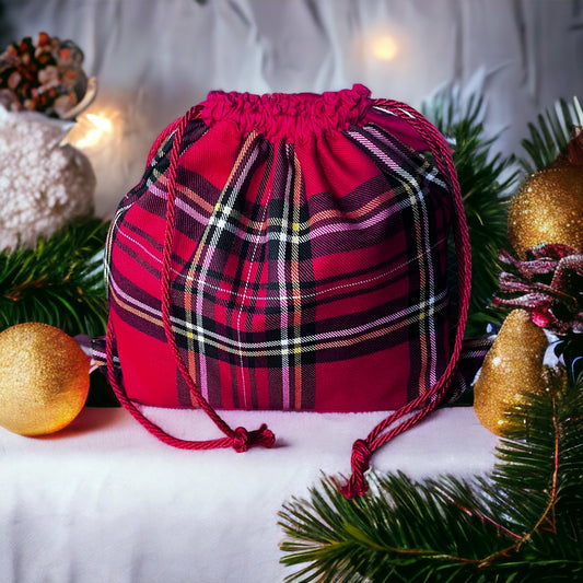 Draw String Bag - Red Tartan - Stewart - with Gift Box