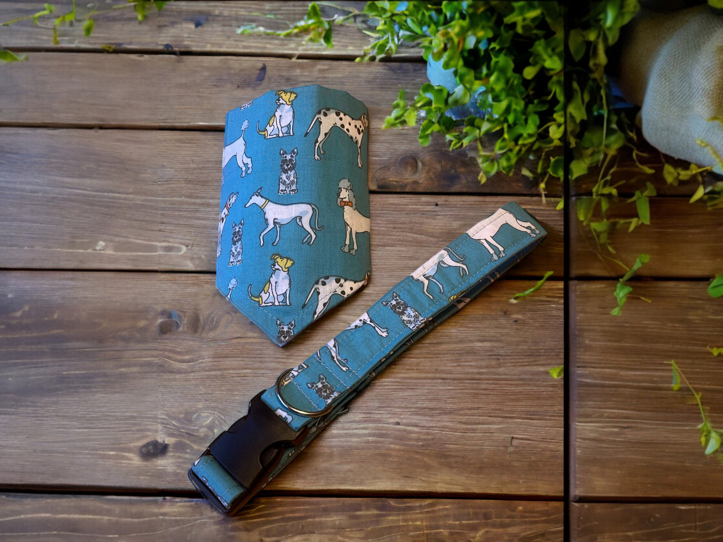 Dog bandana featuring Poodles and Dalmations on Blue background