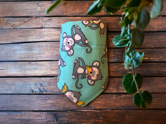 Dog Bandana in Cheeky Monkey design  - Aqua