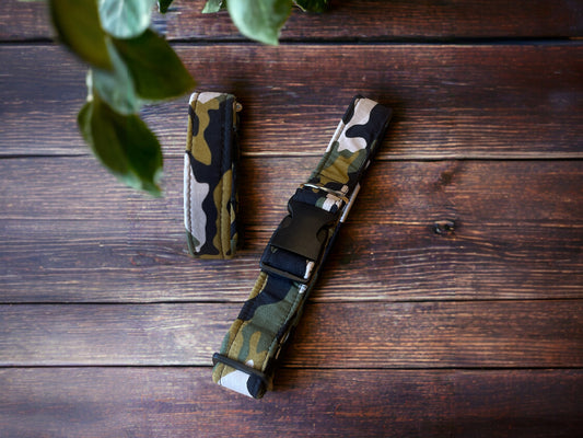 Dog Collar in Green Camouflage design- Adjustable