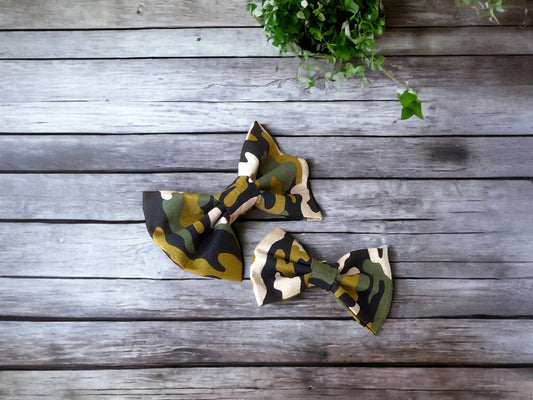 Dog Bow Tie in Green Camouflage Fabric