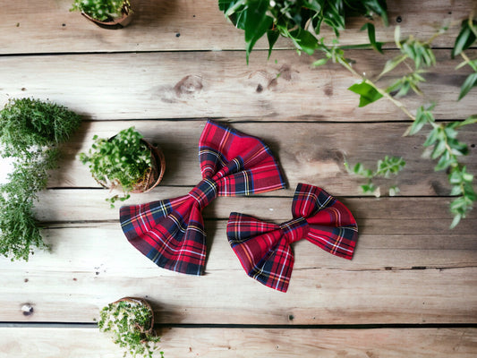 Red Tartan Dog Bow Tie -Royal Stewart fabric