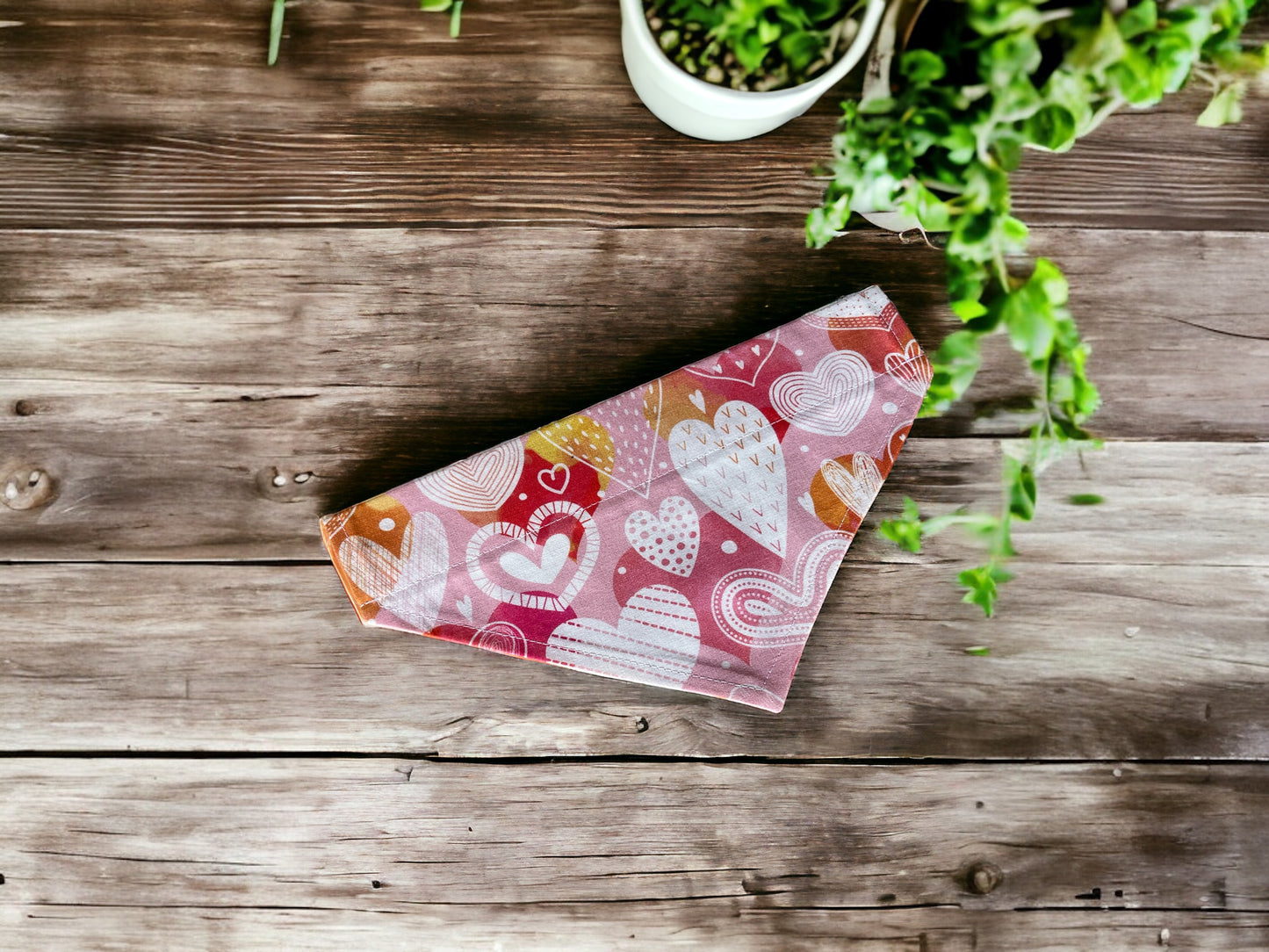 Dog bandana In Doodle Heart design  - Peach Pink Cream