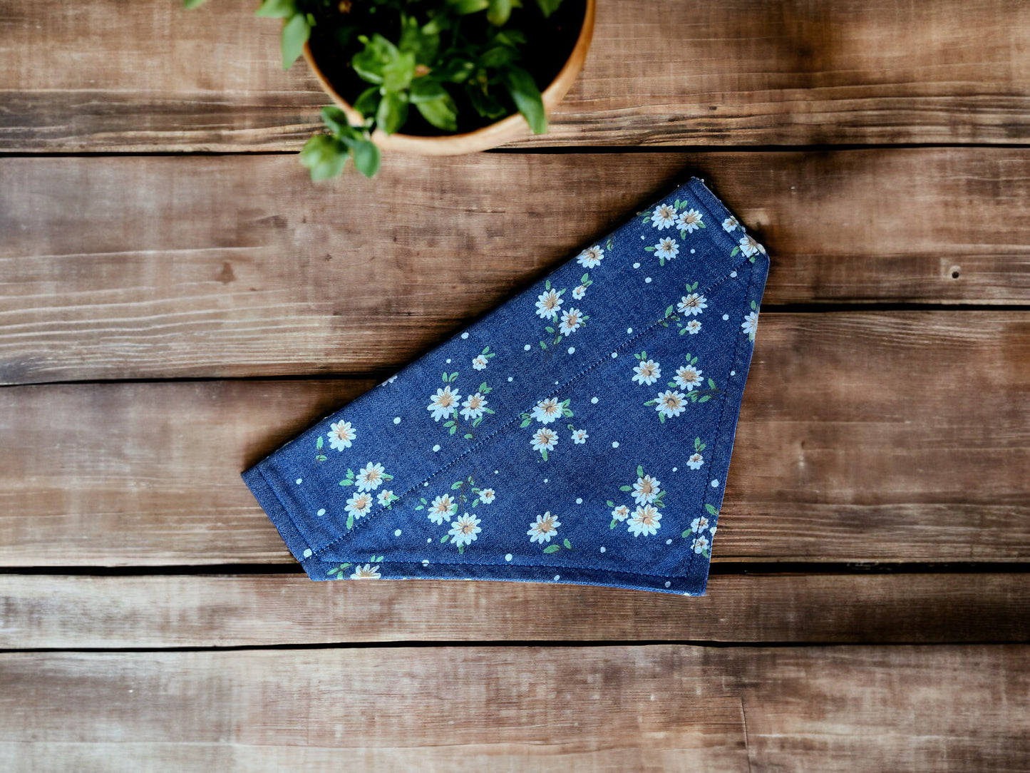 Dog Bandana in Blue and Yellow Daisy Denim design