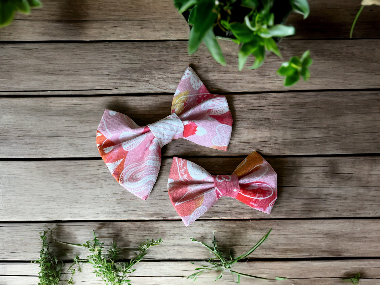 Dog Bow Tie in Pink and Peach Heart design