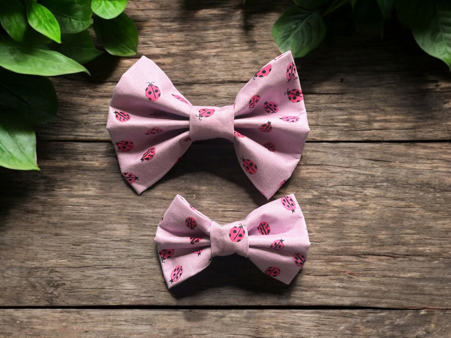 Dog Bow Tie in a beautiful Ladybird design - Pink