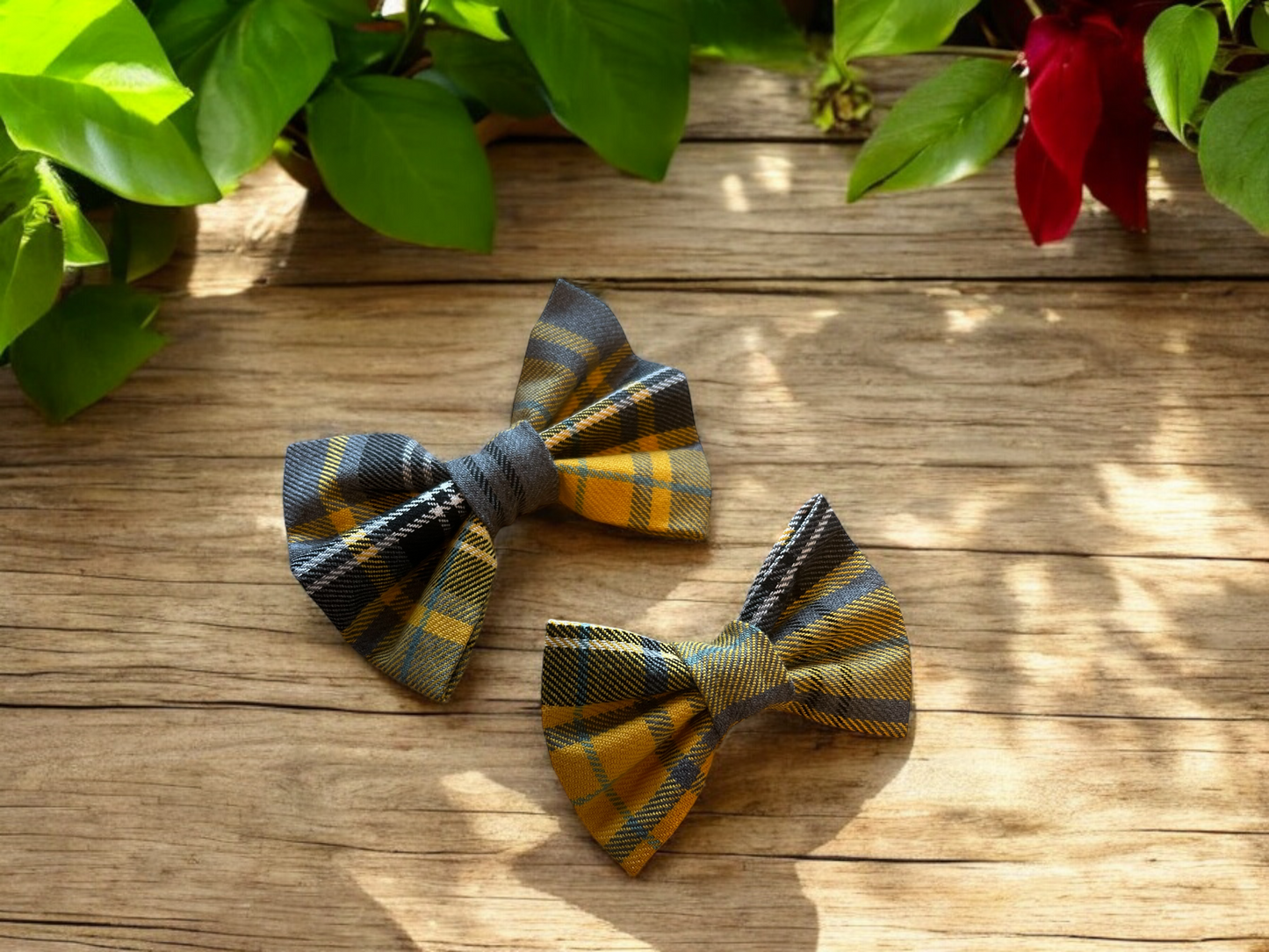 Dog Bow Tie in Polyviscose Tartan Fabric – Yellow & Grey Scottish Plaid Check