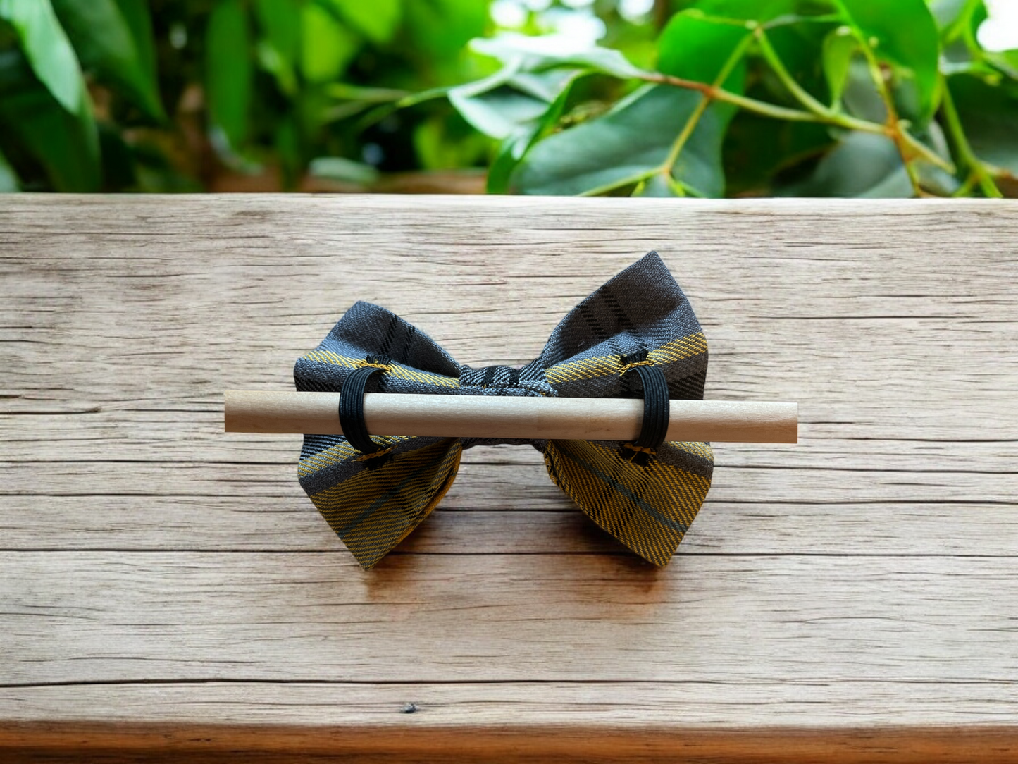 Dog Bow Tie in Polyviscose Tartan Fabric – Yellow & Grey Scottish Plaid Check