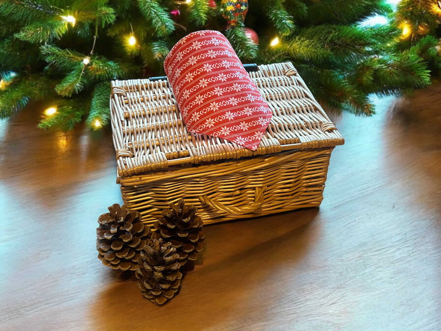 Dog Bandana in Red and White Christmas Nordic design- Slides on Collar