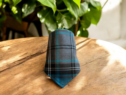 Dog Bandana in Polyviscose Tartan Fabric - Aqua & Grey Scottish Plaid Check