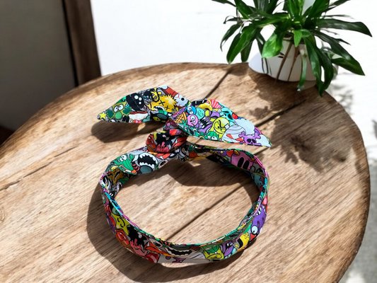 Vintage Style Wired Headband - Scarf - Hair Wrap - Rockabilly - Vibrant Monsters