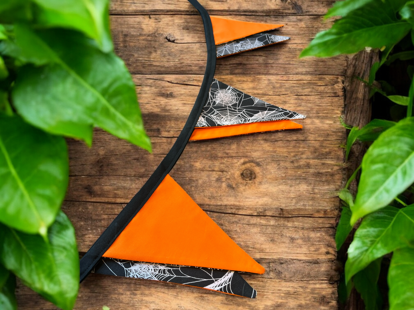 Hand Made Halloween Bunting: Spider Web and Orange Cotton - 2 Metres