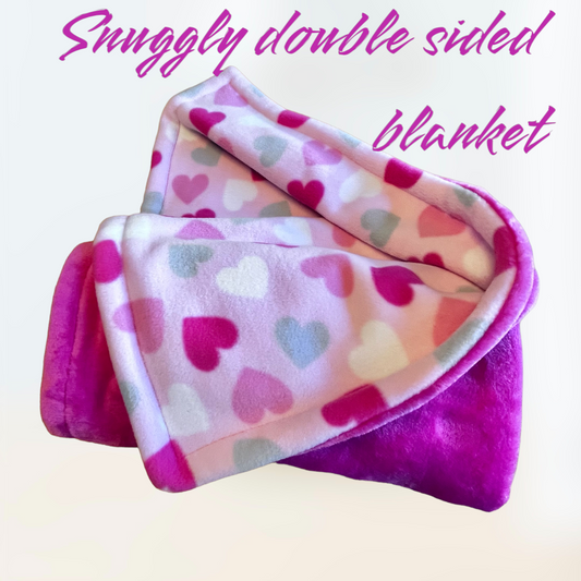 Double sided Snuggly Fleece Blanket - Pink Hearts/Fushia fabric